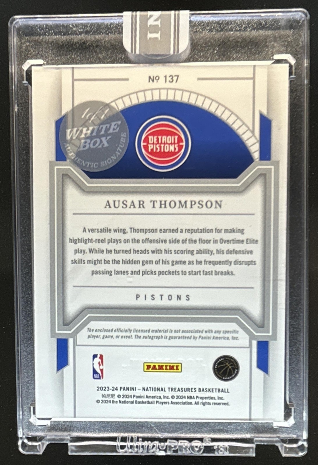 2023-24 National Treasures Ausar Thompson White Box Patch Auto Autograph RC #1/1 view 2