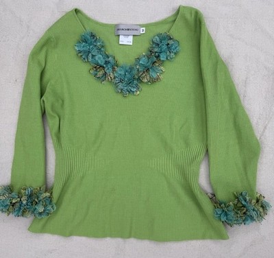 Women s Vintage Y2K Sharon Young Bright Green Ruffle Detail Top M Silk Blend