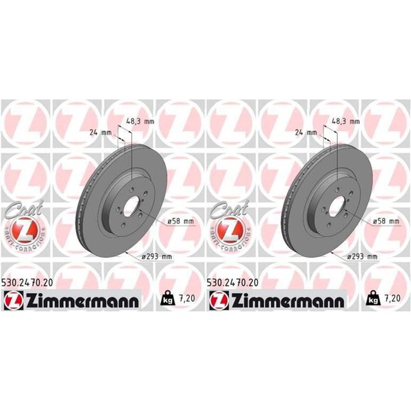 2X Zimmermann Bremsscheiben 293Mm InnenbelÜFtet Vorne | 530.2470.20-image