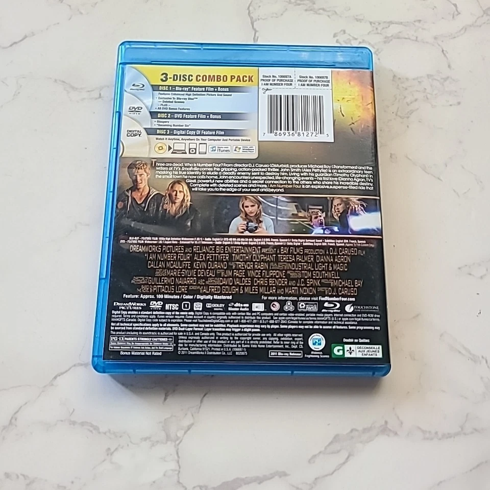 I Am Number Four NICE Three-Disc Blu-ray DVD Combo 2011 ALL region Discs FAST SH - Image 4 of 4