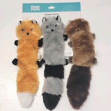 Interactive Plush Dog Toys without Stuffing - 11" Fox, Raccoon Squirrel Pack