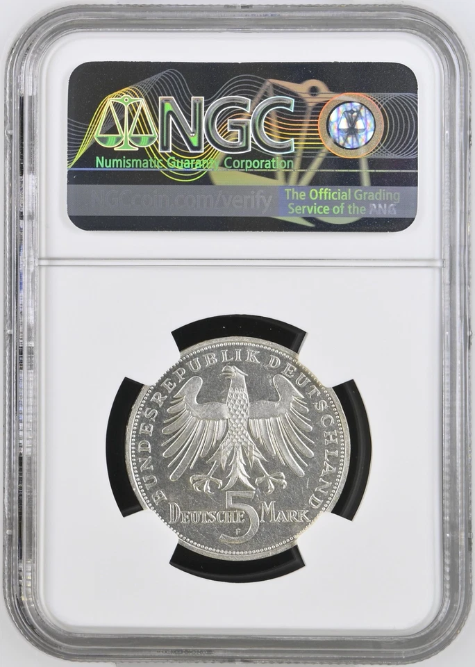 VALORIS BRD 5 DM 1955 F "FRIEDRICH VON SCHILLER" SILBER NGC MS 61 PL - Bild 2 von 2