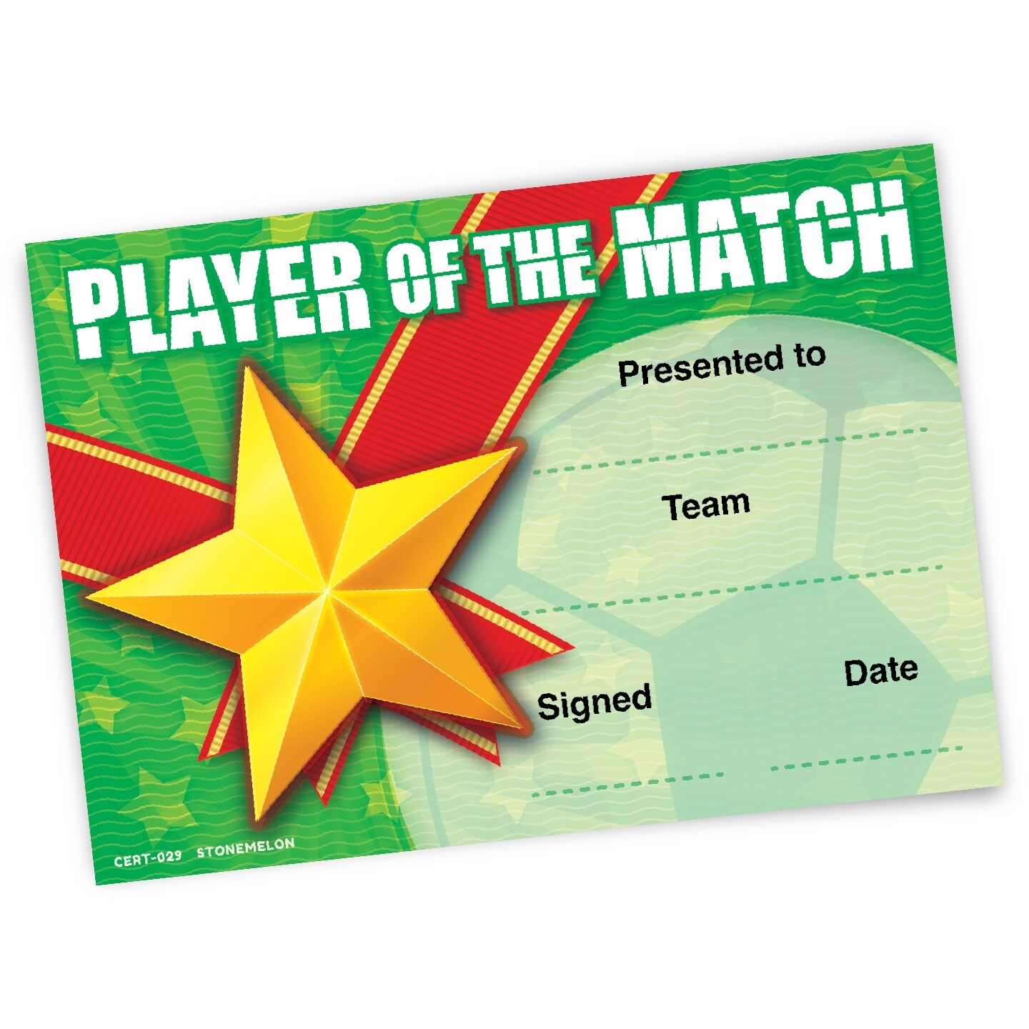 30 Certificates Player of the Match Gold Star Award Football Certificate A5