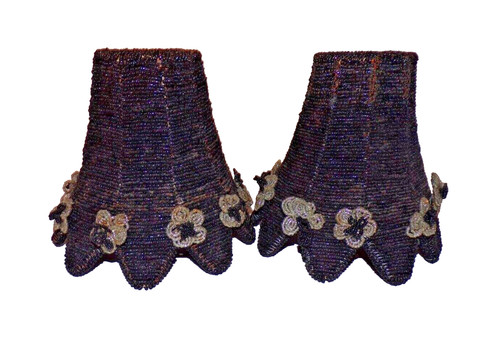 Wire Beaded Lamp Shades,2 Vintage/Antique Flowers black/silver,Halloween decor?