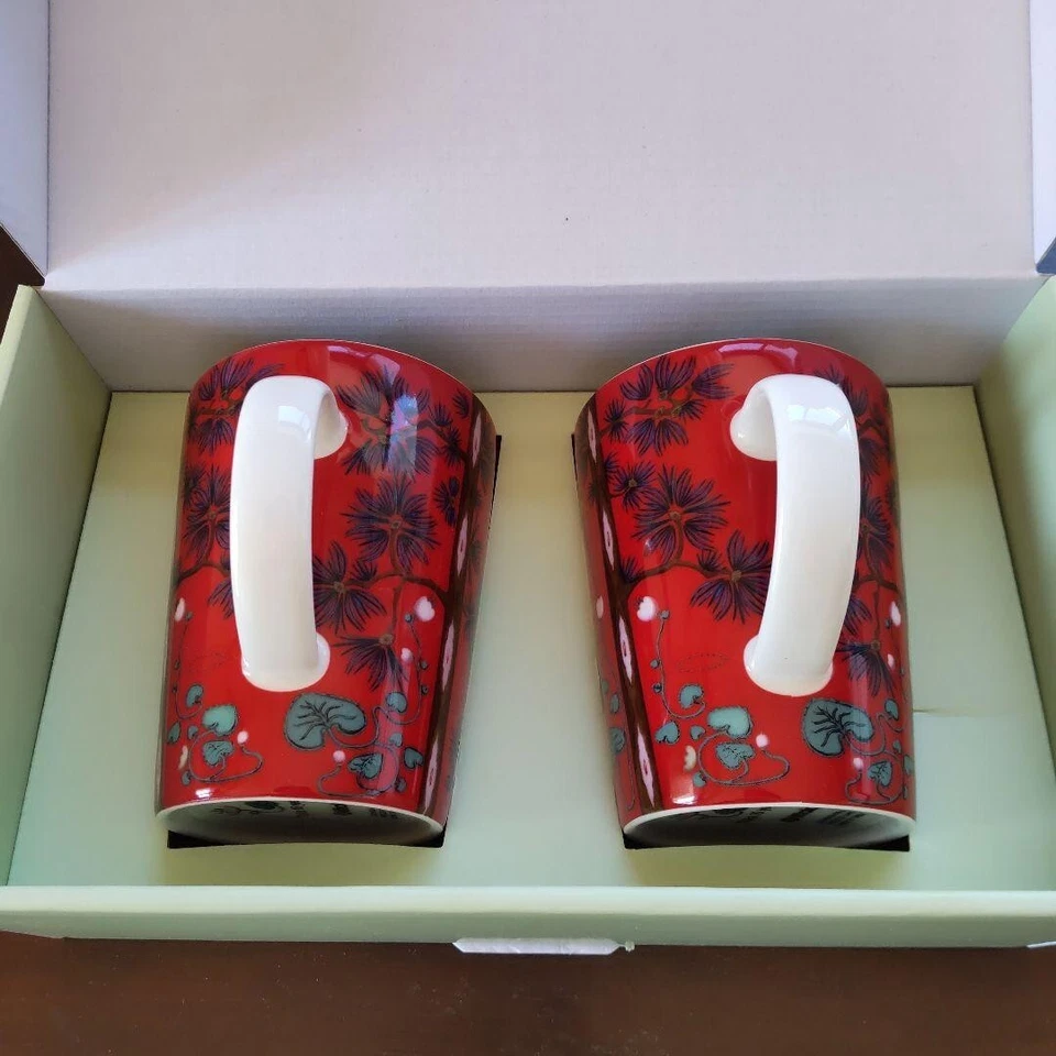 iittala Taika 15th Anniversary Mug Cup 400ml Pair Set of 2 Red Crane Porcelain - Image 2 of 3