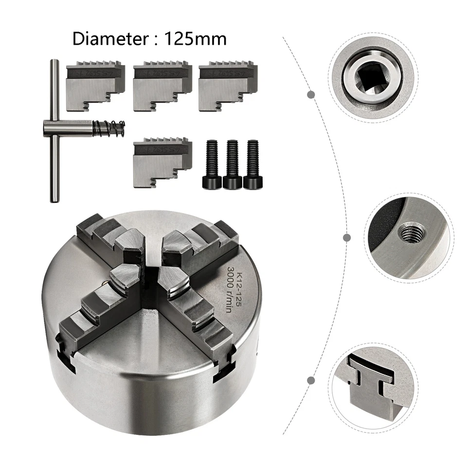 CNCEST Präzisions 4 Backenfutter Ø80mm/100mm/125mm Vierbackenfutter Drehbankfutter NEU