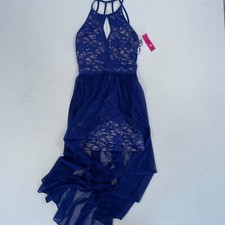 Morgan & Co Dress 3/4 Royal Blue Sleeveless Long Strappy Lace High Low Hem