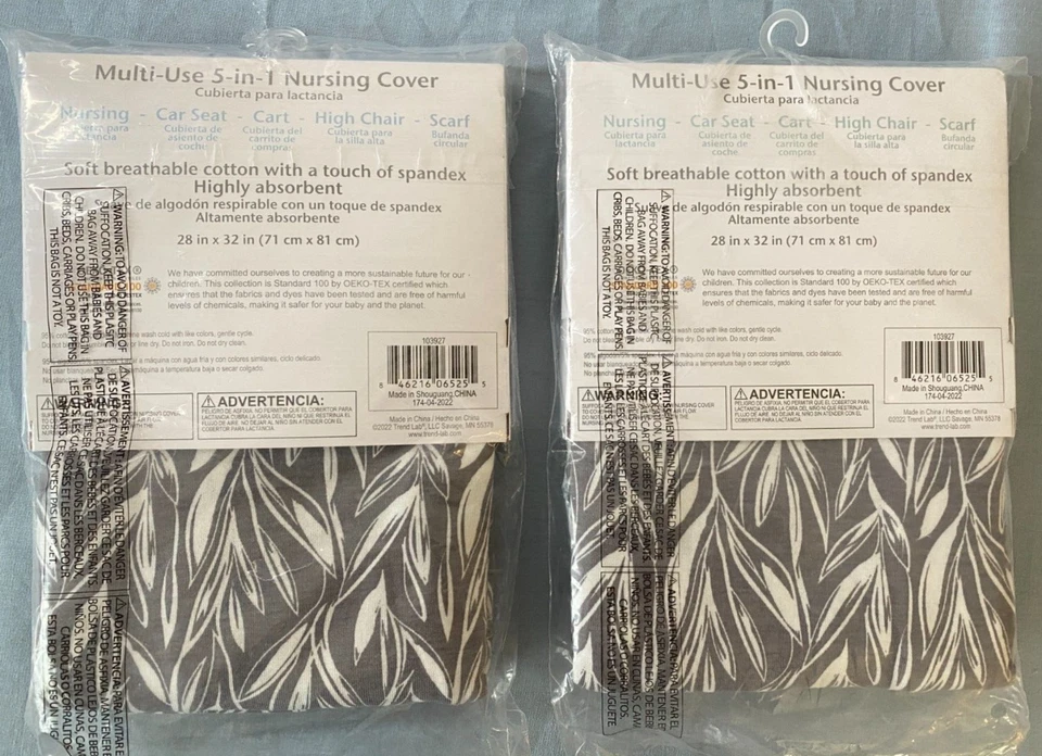 Trend Lab Multiuso 5 en 1 Bufanda Lactancia Cubierta Bebé 28x32" Gris/Blanco Lote 2 NUEVO Foto 3 de 3