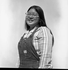 Vintage Negative B&W Med Format 1970's Yearbook Photo Teen Girl Glasses #461