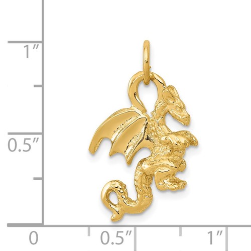 14k Yellow Gold Solid Polished 3-Dimensional Dragon Charm K1012 - Picture 4 of 4