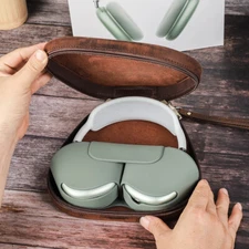 For Apple AirPods Max Genuine Leather Storage Bag Retro Portable Headsets Case
