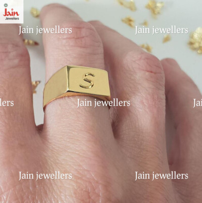 18Kt, 22Kt Solid Yellow Gold Initial Letter S Men'S Ring 8 7 8 9