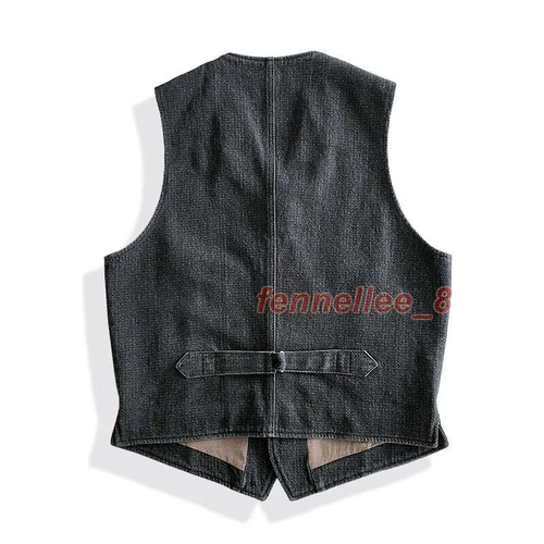 Men's Work Vest Shawl Collar Slim Waistcoat Vintage Casual Jacket Pockets Coat - Picture 8 of 17