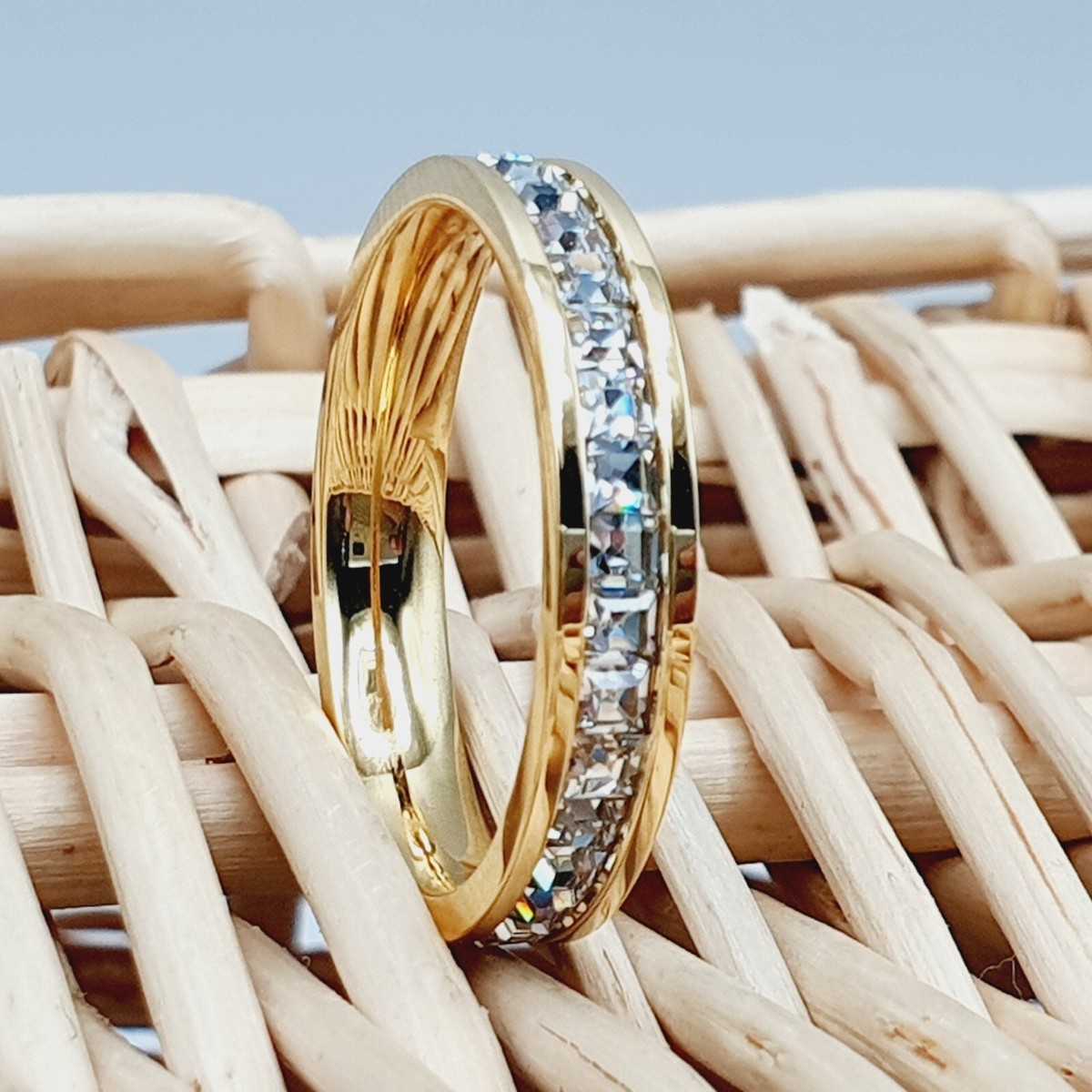 Yellow Gold Titanium Female Rings Women Titanium Wedding Ring CZ Wedding  Bands