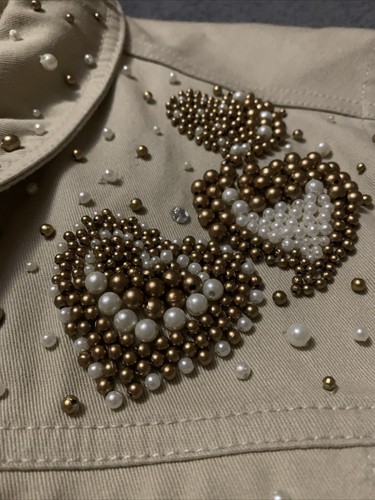 Quacker Factory Ladies Heavy Shirt Jacket Pearlized Hearts Embellished Size 1X - Picture 2 of 6