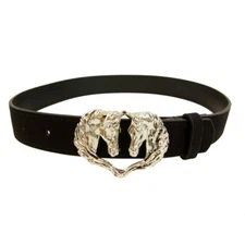 Intrepid International Wow Ladies Double Horse Head Buckle Belt Black Size 22-36