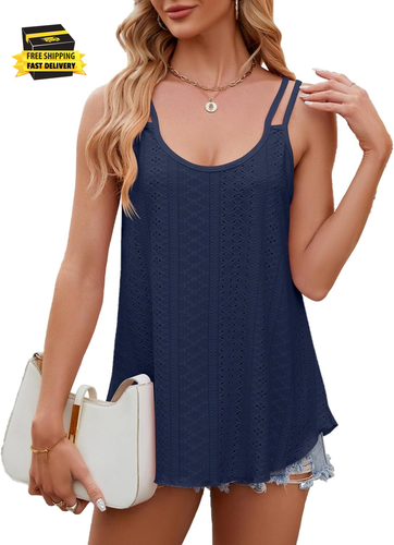 2025 Womens Tank Tops Eyelet Embroidery Sleeveless Camisole Summer Clothes Scoop