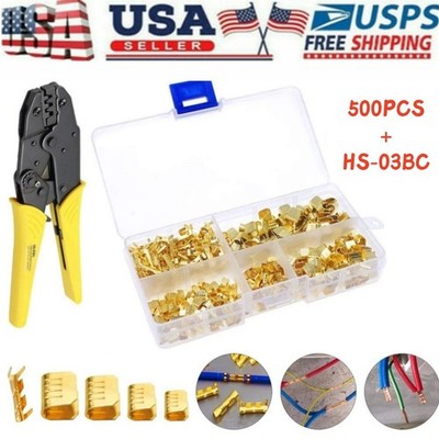 500X Non-Insulated U Shape Copper Terminals Crimp Assortment Kit For Cable Wire