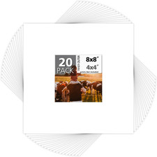 , Pack of 20, 8X8 for 4X4 White Photo Picture Mats - Acid Free, 4-Ply Thickness,