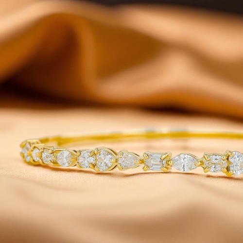 Bracelet Certified Lab Grown 14k Yellow Gold 2.50 Carat Multi pal shape Diamond - Picture 4 of 10