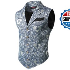VATPAVE Mens Victorian Suit Vest Steampunk Gothic Waistcoat L Blue