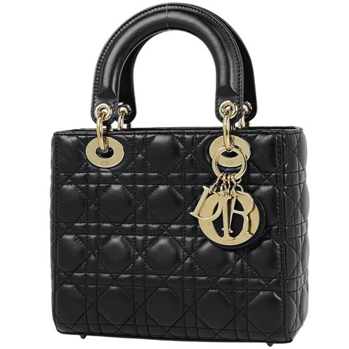 Christian Dior Lady Dior Cannage 2WAY Leather Black Handbag Used