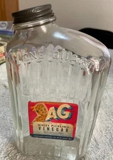 VTG AG Brand White Pickling Vinegar Glass Jar and Lid Paper Lid (read) ST Louis