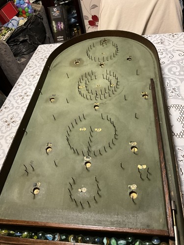 JUEGO DE MÁRMOL BAGATELA DE MADERA VINTAGE CON CAJA DE ALMACENAMIENTO DE MADERA... RARO DE ENCONTRAR CON - Imagen 10 de 21