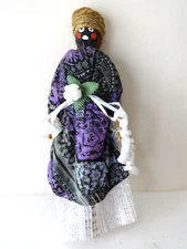 VTG UNIQUE FOLK ART BLACK SOUVENIR ST THOMAS VI CARIBBEAN STRAW DOLL BASKET HEAD