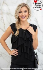 Hugo Boss · Blouse Top Cotton Elastane · Ruffle Ruffle Black Black · Small