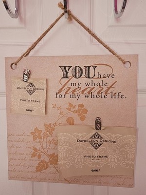 Danielson Designs Double Clip Photo Frame Rope Hanging Ganz Wood Love