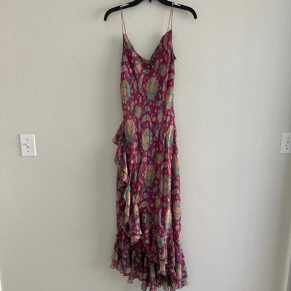 Vestido maxi de seda vintage Lauren Ralph Lauren tamanho 10 romântico caprichoso floral anos 90 Y2K - Imagem 2 de 4