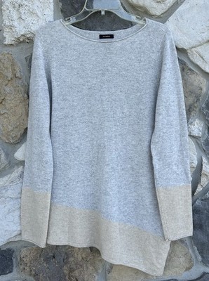 Halogen 100% Cashmere Sweater Sz LG Neutral Minimalist Quiet Luxury Asymmetrical