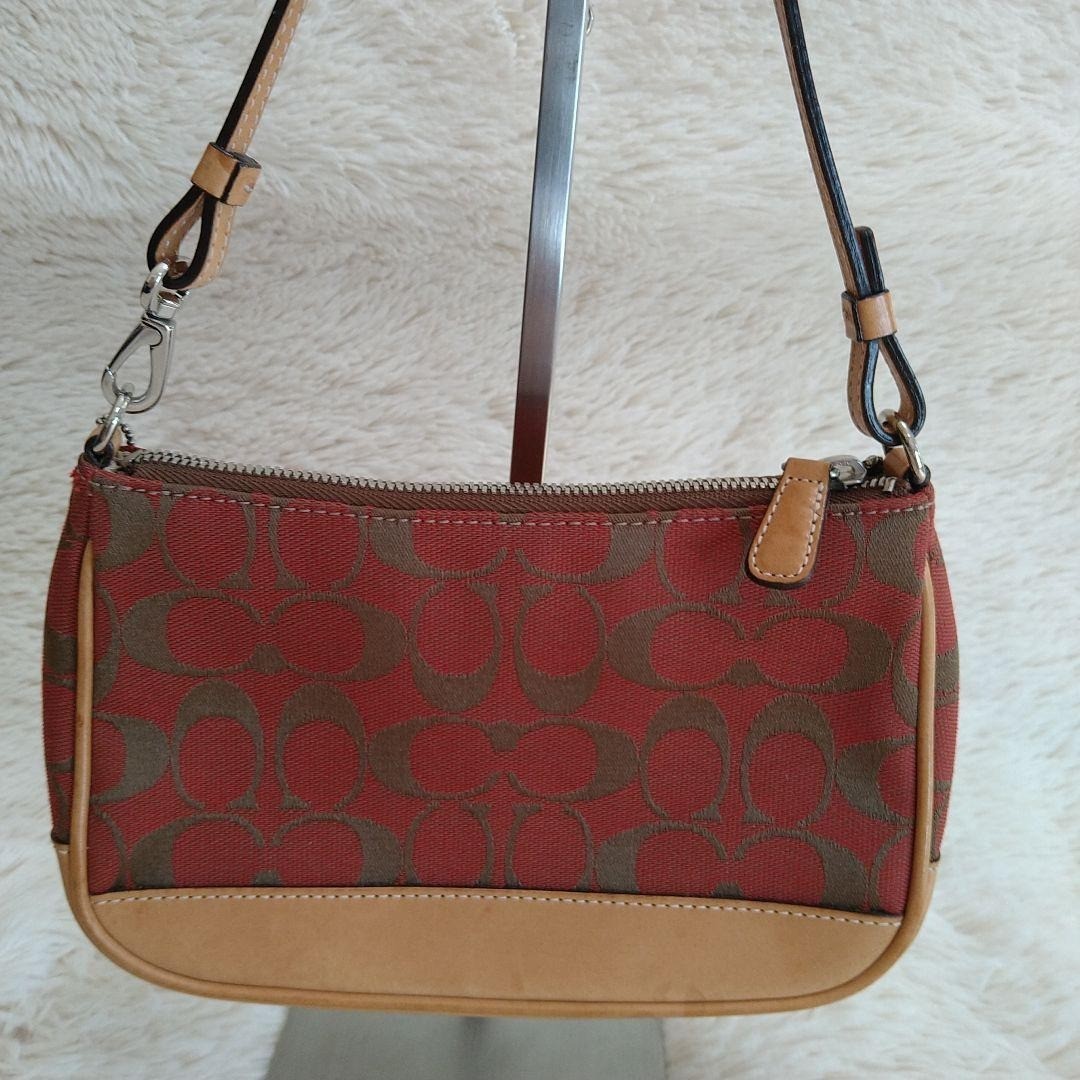 バッグ OLD COACH 6094 Red Black Signature Rare Coach 6094 Red Signature Canvas Leather Shoulder Hand Demi Mini