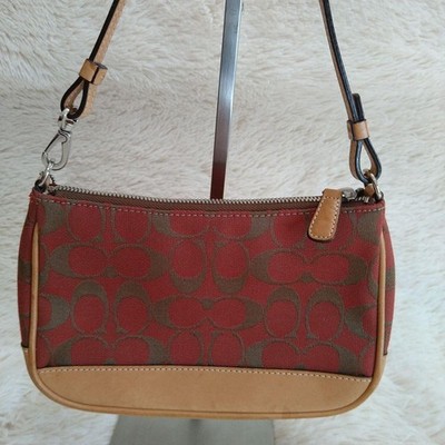 Coach 6094 Red Signature Canvas Leather Shoulder Hand Demi Mini