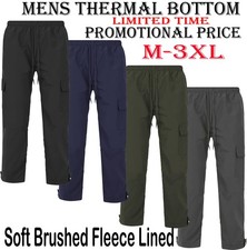 Mens Thermal Fleece Lined Cargo Bottoms Elasticated Combat Trousers Pants  M-3XL