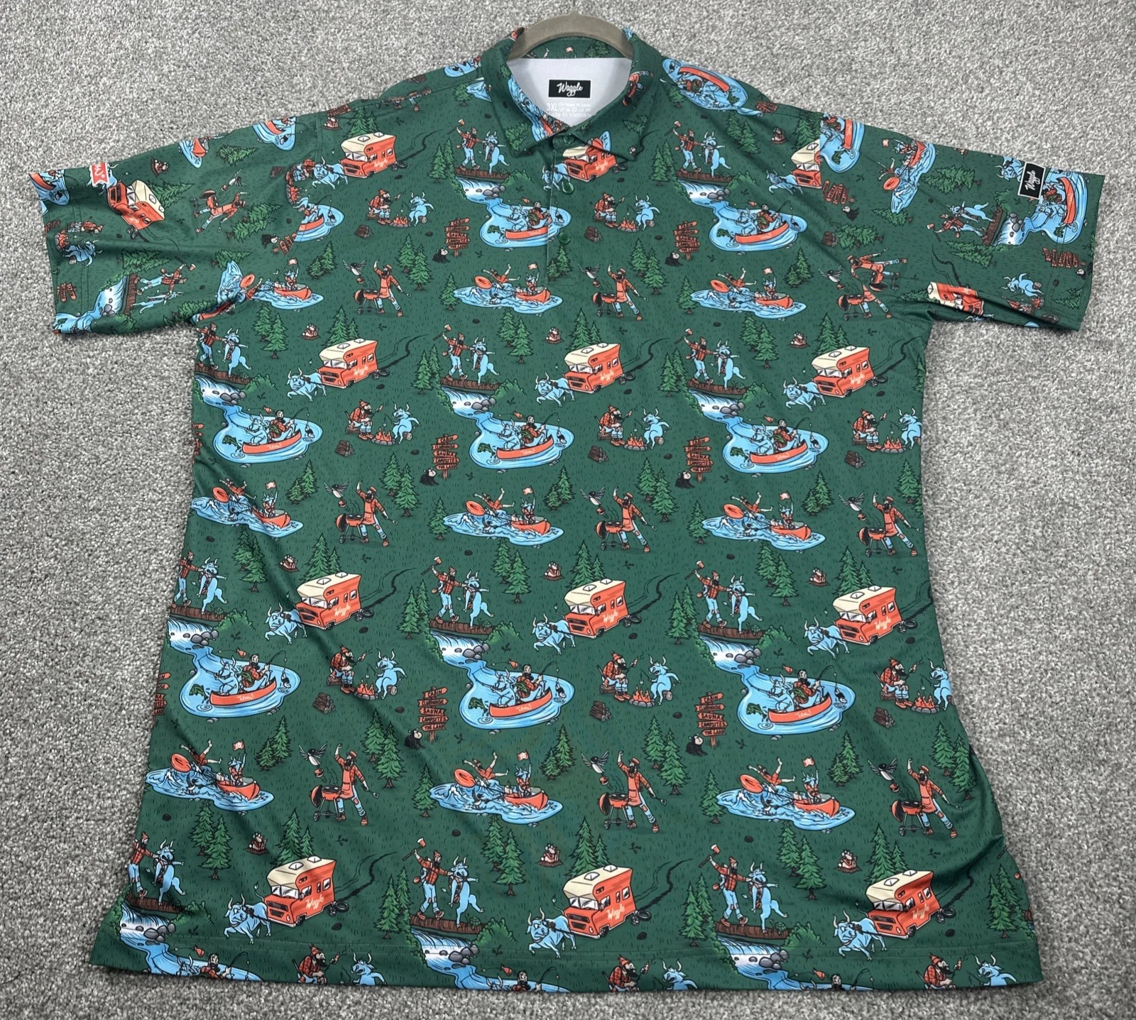 Waggle Golf Polo Men's 3XL Green Outdoor Camping Print Performance Shirt