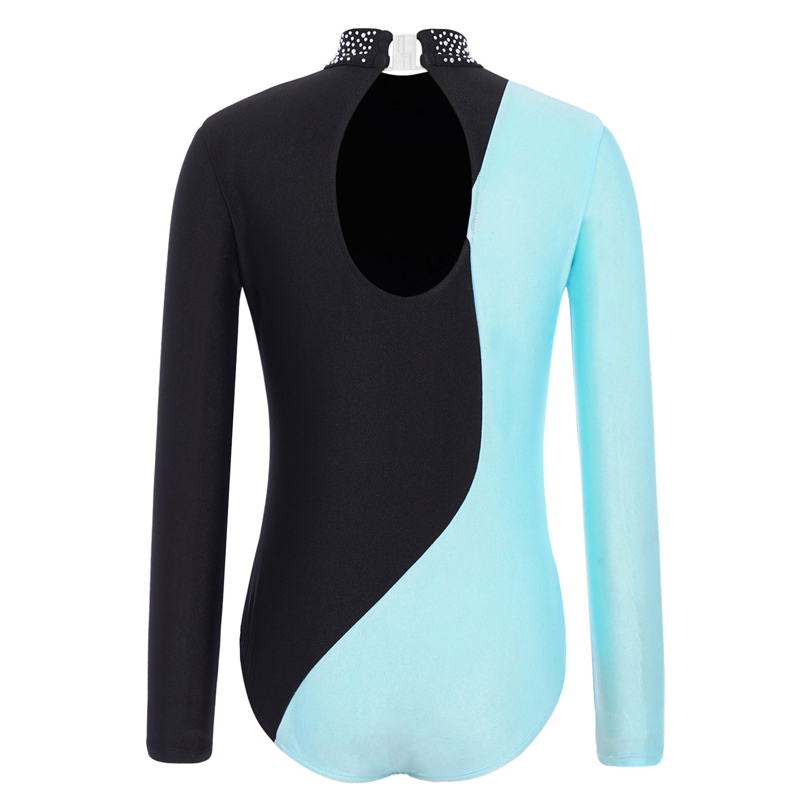 Girls Bodysuit Rhythmic Ballet Shiny Unitard Skating Leotard Color Block Jazz