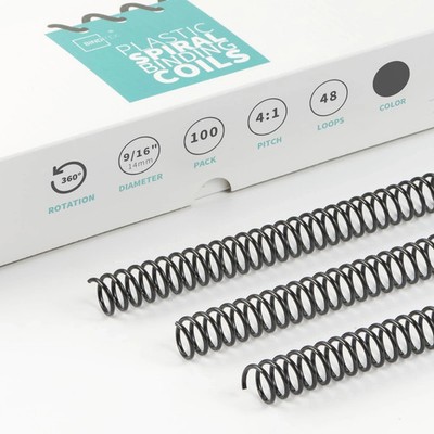 100 Pack Plastic Spiral Binding Coils 14mm9/16'' 115 Sheet Capacity 41 Pitch B...
