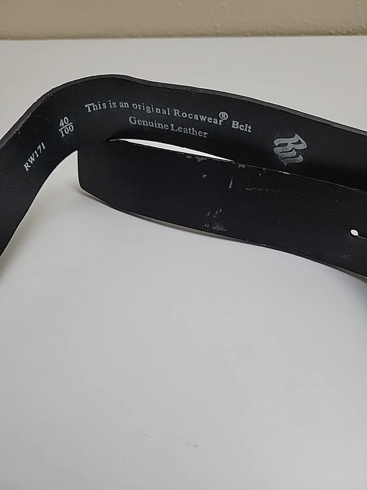 Cinturón Y2K Rocawear ROC Hebilla Cuero Genuino Negro Cinturón Foto 3 de 4