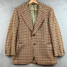 Vintage Cricketeer Mens Plaid Blazer Two Button Sport Coat Tan Brown Check L