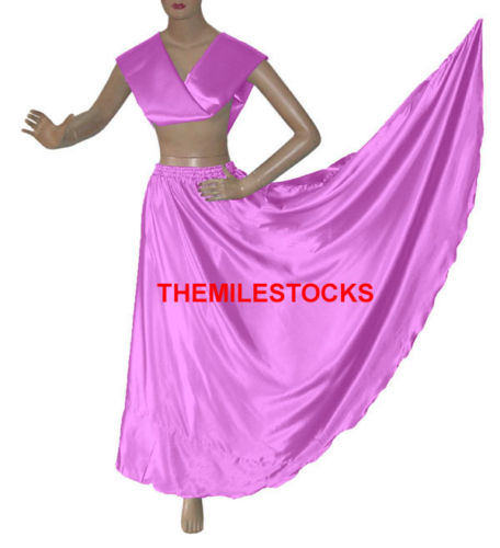 TMS Multi-Color Satin Ruffle Top And Full Circle Skirt Set – Belly Dance Gypsy Tribal Costume (Women's Medium)