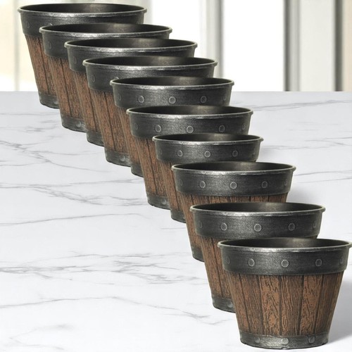 Maceta redonda estilo barrica 20 cm castaño fusión marrón 3L maceta de jardín - Imagen 13 de 16
