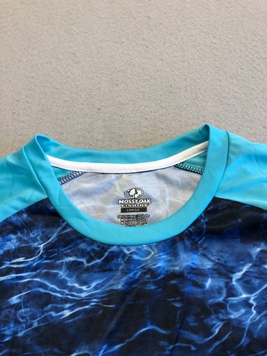 Mossy Oak Fishing Shirt Mens Large Blue Water Camouflage Outdoor Sports Tee - Picture 2 of 4