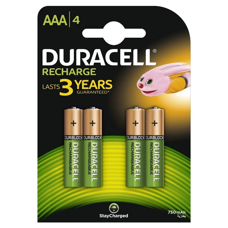 4 x Duracell AAA 750 mAh Rechargeable Batteries NiMH, HR03, DC2400