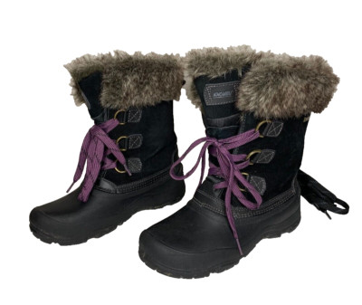 Khombu Slope Suede Boots Women's size 9 M Black Leather Faux Fur Lace Up