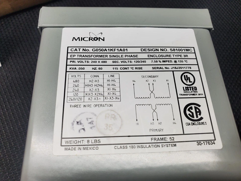 NEW Micron G050A1KF1A01 Low Voltage General Purpose Transformer - Image 4 of 4