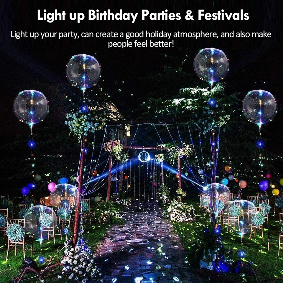 Paquete de 10 globos BoBo de 20" con luz LED para fiesta boda decoración de Navidad Foto 2 de 4
