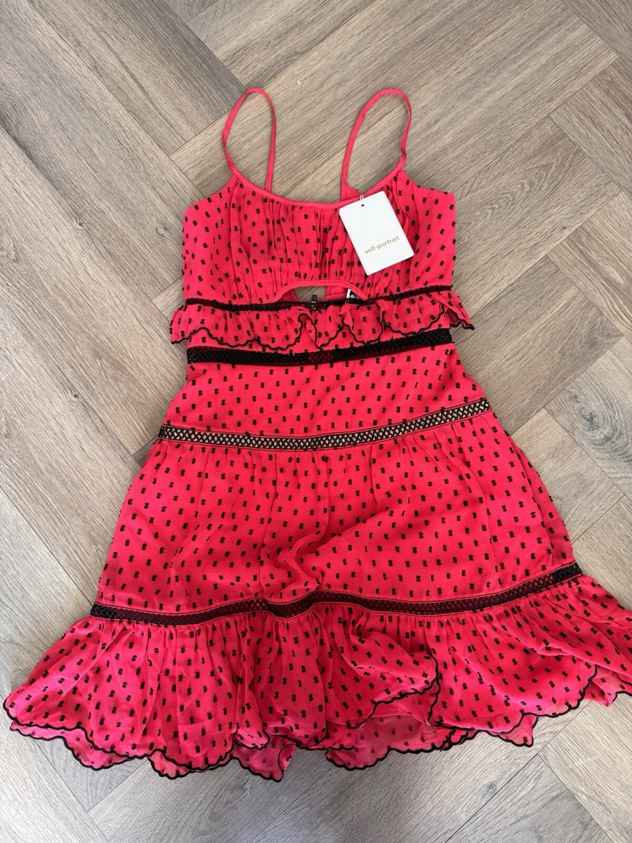 Self-Portrait Pink Polka dot Mini Dress Square Pink UK NWT