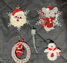 5 Vintage Handmade Beaded Ornaments- Wreath, Santa, Snowman, Icicle &  Mouse — photo 2